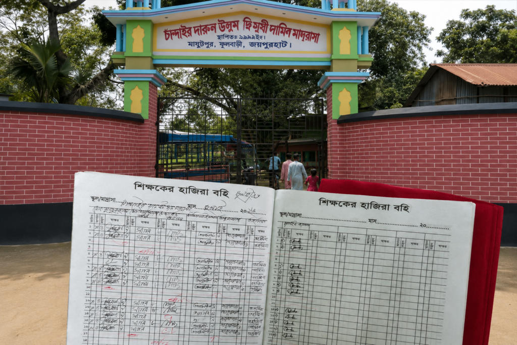 জয়পুরহাটে ঢাকায় অবস্থান করেও মাদ্রাসার বেতন-ভাতা উত্তোলন,