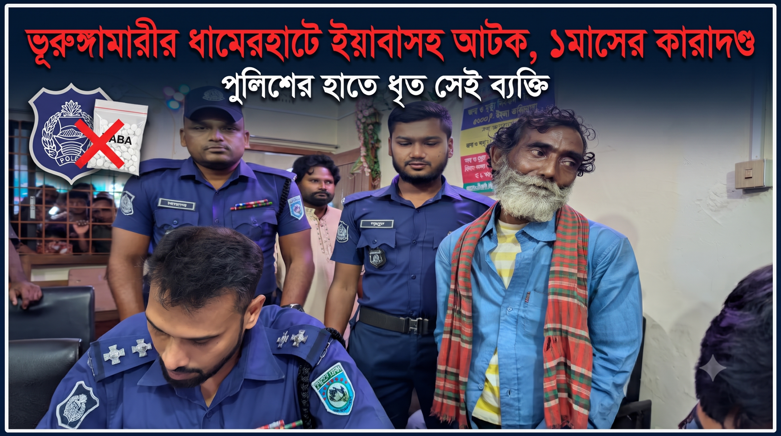 ভূরুঙ্গামারীর ধামেরহাটে ইয়াবাসহ আটক ব‍্যক্তির ১মাসের কারাদন্ড।