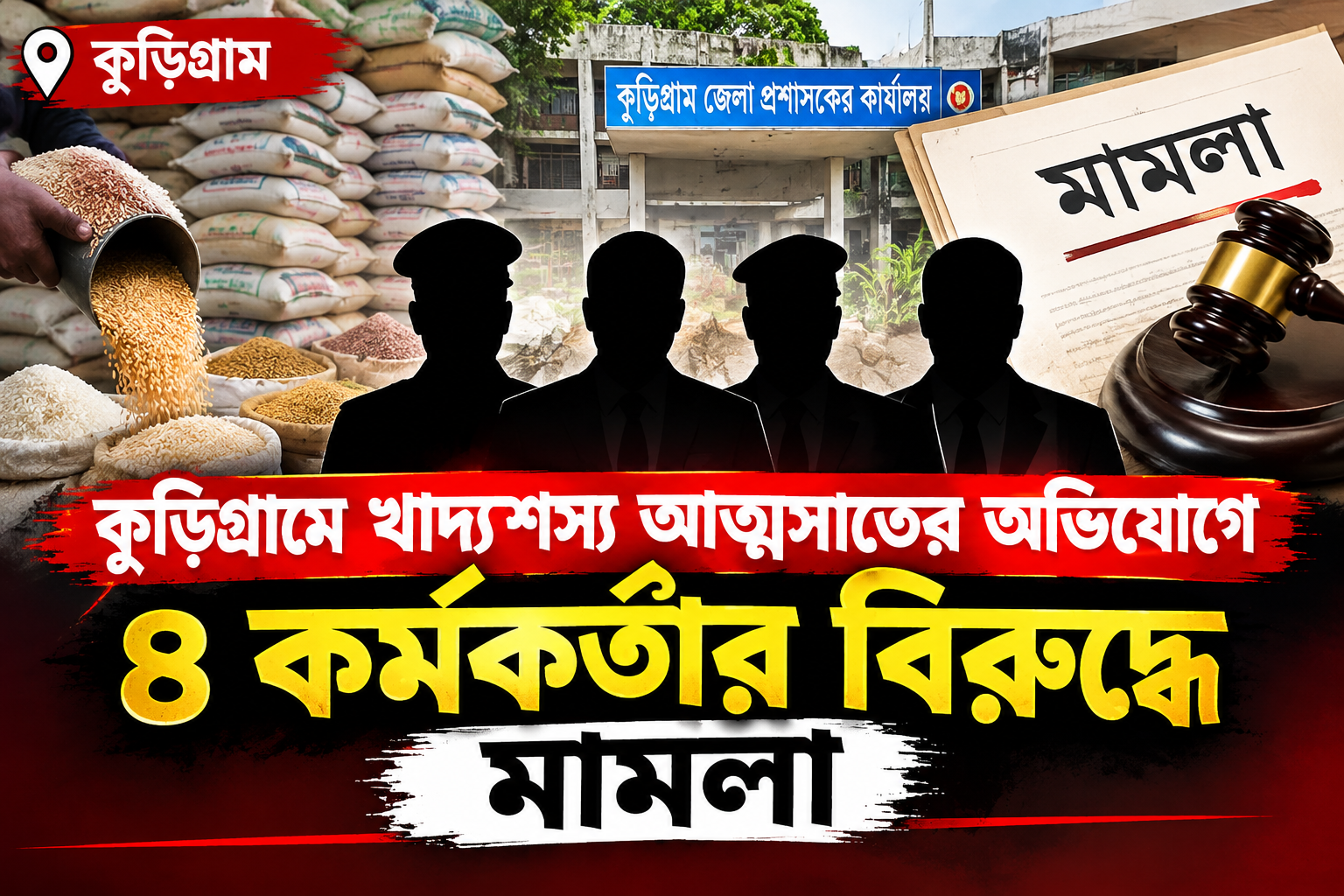 কুড়িগ্রামে খাদ্যশস্য আত্মসাতের অভিযোগে ৪ কর্মকর্তার বিরুদ্ধে মামলা
